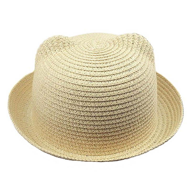 Bucket Hat Straw - لطيف القط الأذن تنفس منحني حافة